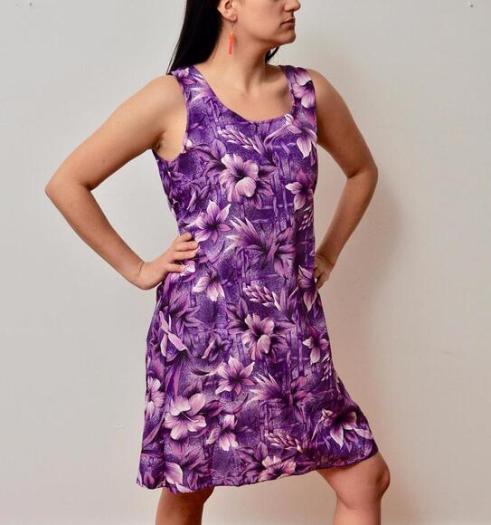 Dresses & Skirts - Vintage Purple Floral Dress, Size L, Floral Print Beach Coverup, Summer Fashion